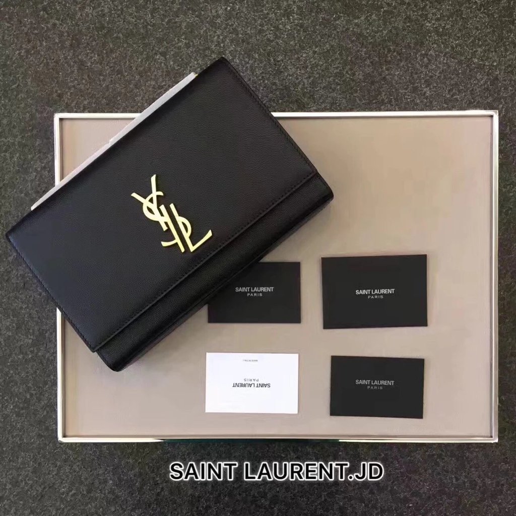 กระเป๋าสะพายโซ่ SAINT LAURENT หนังแพะแท้ ดีไซน์ลายเส้นและโลโก้ YSL