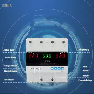 Zinga WALFRONT Dual Power Selector พร้อมจอแสดงผล LED สวิตช์ถ่ายโอนด้วยตนเองอัตโนมัติ 63A ติดตั้งราง DIN การป้องกันกระแสไฟเกินและแรงดันไฟฟ้าสำหรับการสำรองข้อมูลการตรวจสอบแบบเรียลไทม์