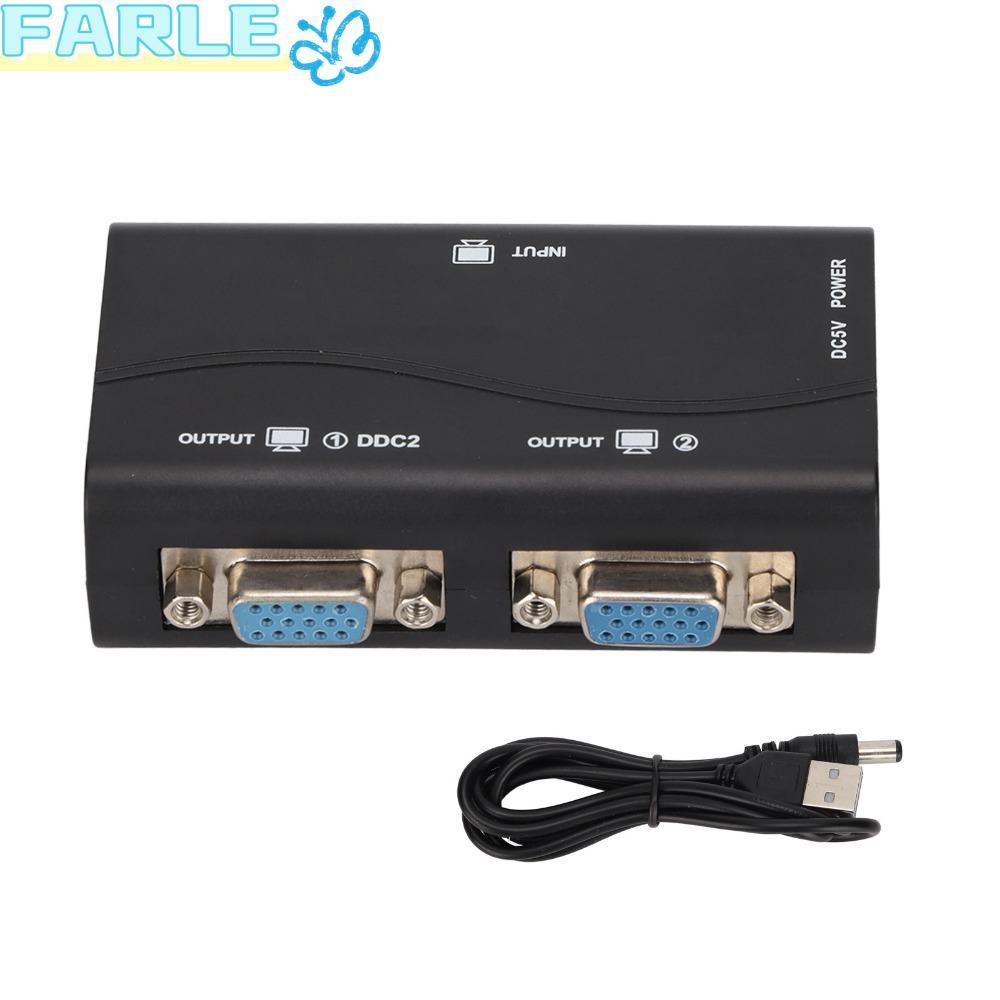 FARL Video Splitter, 250MHz 1920x1440 1080P VGA Splitter, HD Video Splitter USB Powered 1 in 2 Out V
