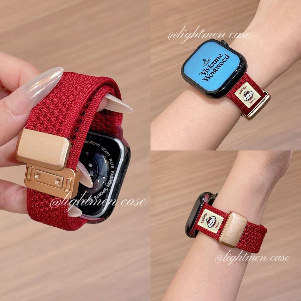 เหมาะสําหรับ iwatch11 Apple Watch applewatch10 Strap se ปีใหม่ Breathable ถักไนลอนถักสุนัข