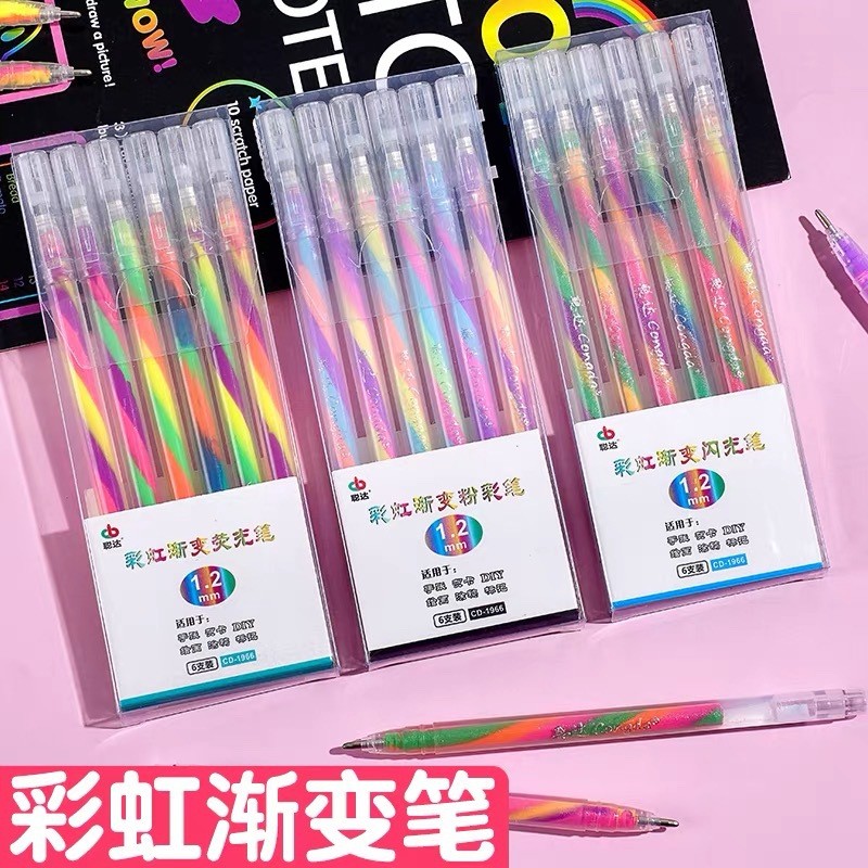 Rainbow Spiral Pen Glitter Pen Glitter Glitter Multicolor การ์ดอวยพรโปสเตอร์ Hand Copy หนังสือพิมพ์ค