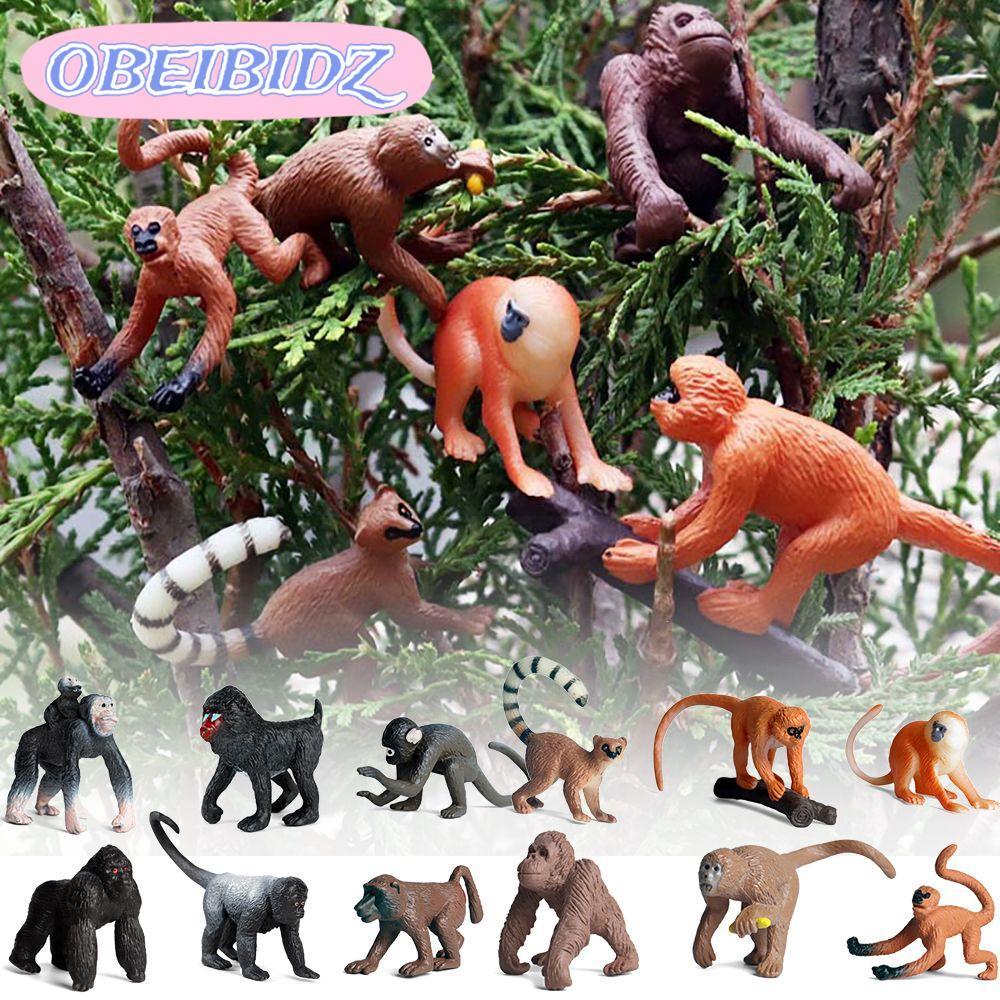 OBEIBIDZ 6PCS Orangutans Figurine การเรียนรู้ในช่วงต้นจําลองที่สมจริง Gibbon Cubs