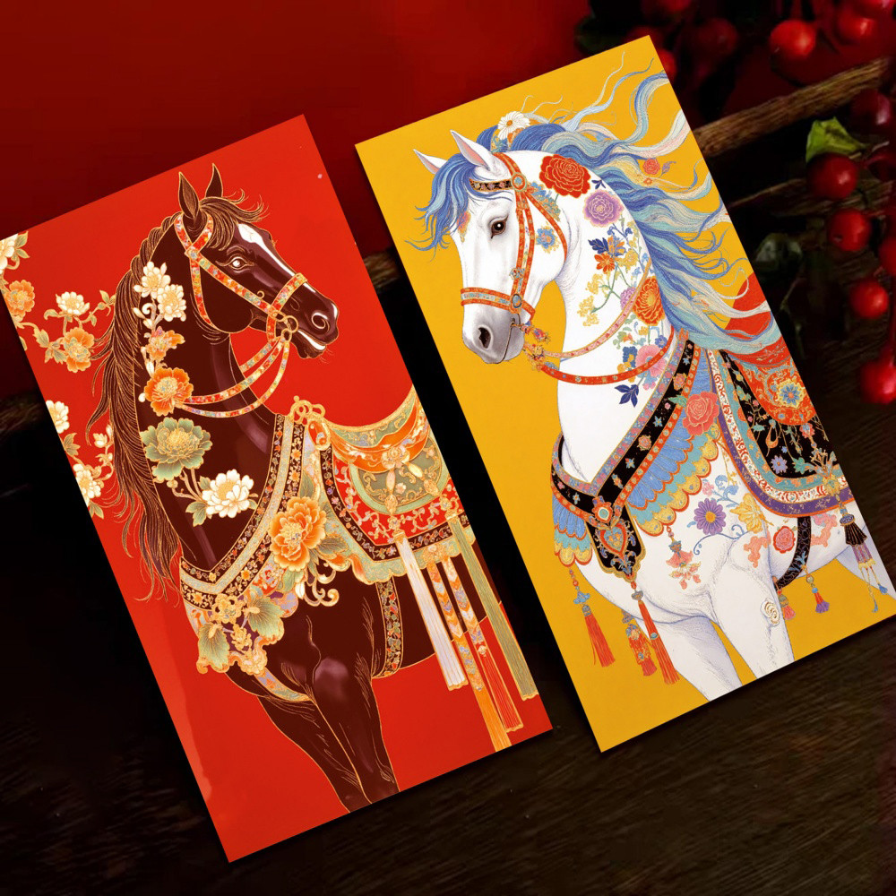 ซองแดงปีม้า 2026 จำนวน 6 ชิ้น การ์ดอวยพรปีใหม่และเทศกาลฤดูใบไม้ผลิ ของขวัญนำโชค ถุงเงินมงคล TH - รูปที่ 3