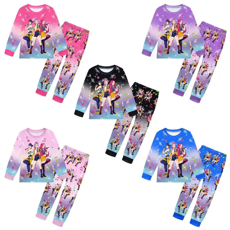 ชุดนอน KPop Demon Hunters 2 ชิ้น แขนยาว สไตล์การ์ตูน สำหรับเด็กและวัยรุ่น