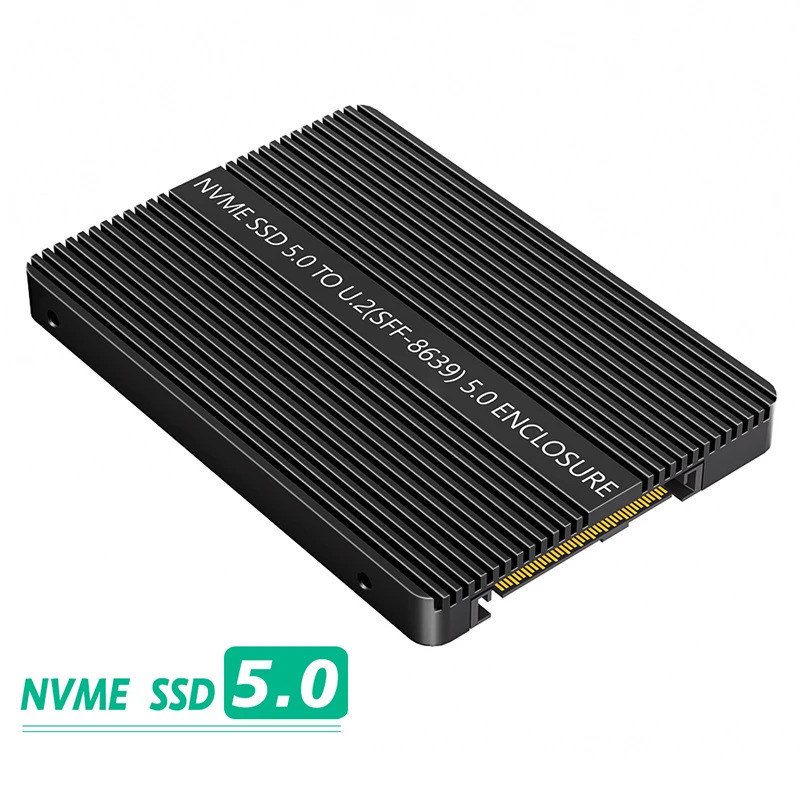 NVME SSD 5.0 ถึง U.2 SFF-8639 2.5 "SSD อะแดปเตอร์อลูมิเนียมภายนอก NVME SSD กล่องความร้อน Pad สูงสุด 