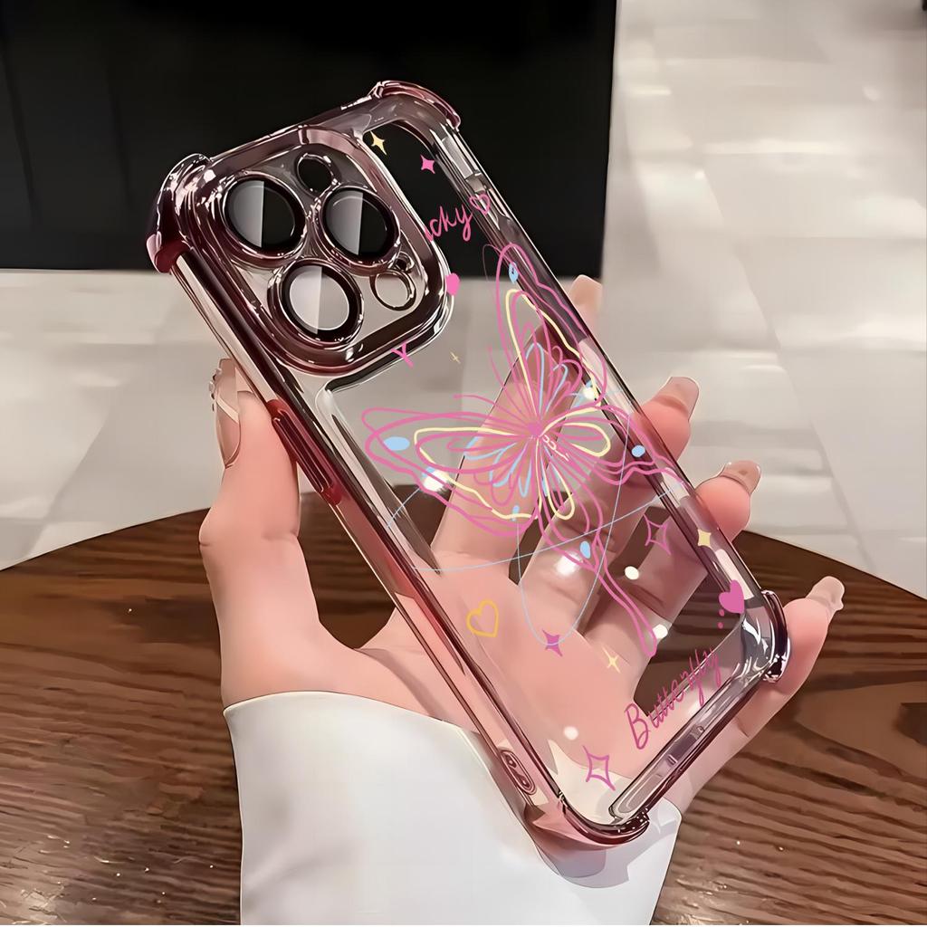 Electroplated สี่มุมป้องกันการตกสําหรับ iPhone 15 12 16 13 11 17 14 15PRO 16PRO 17PROMAX 16PROMAX 11