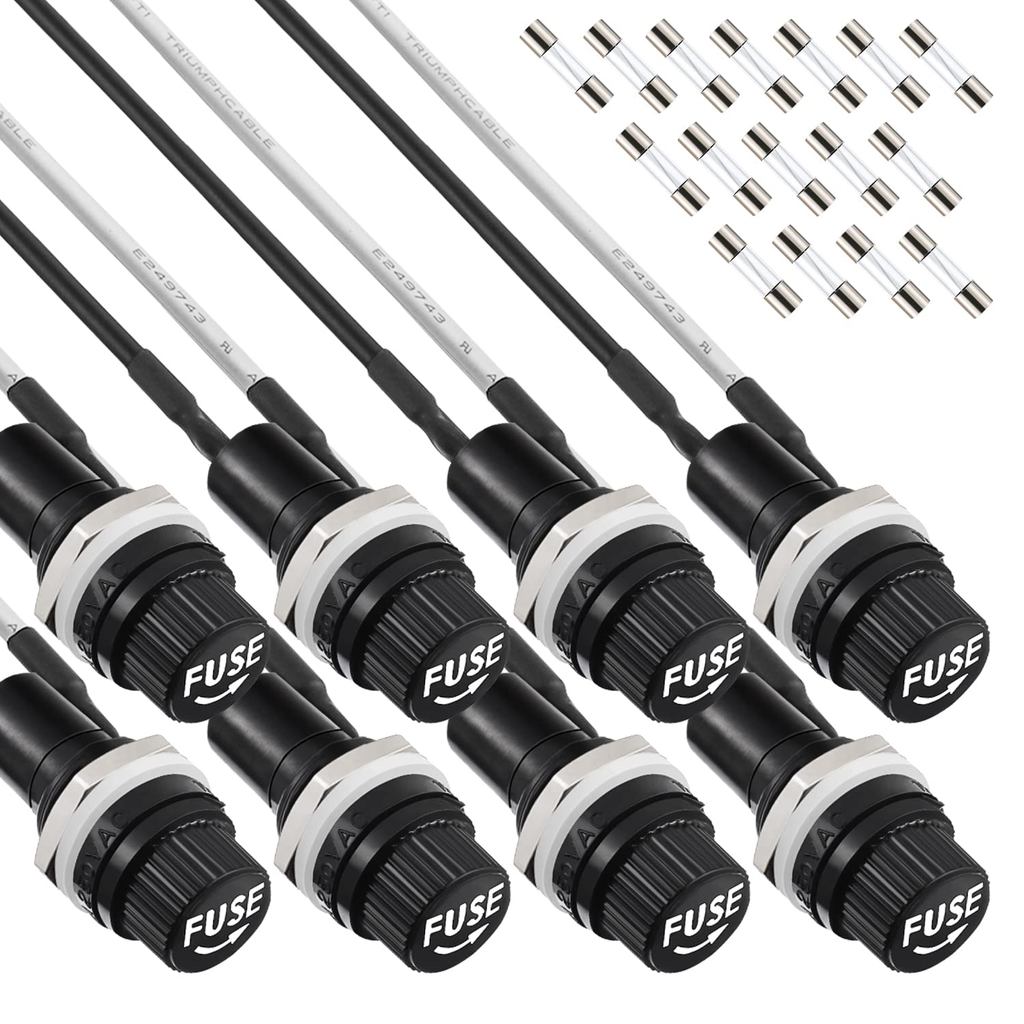 แผง Mount Fuse Holder - 5x20 mm, 250V AC/125V AC/12V DC, 10A/15A Fast Blow Glass ฟิวส์ชุดพร้อมสายไฟ 