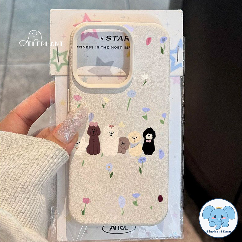 สำหรับ IPhone 11 16 17 Air 13 15 XR 12 14 Pro Max 7 16 14 15 8 Plus XS X Max ปกหนังนุ่มลายการ์ตูนดอกทิวลิป โบว์ ลูกสุนัข – โปรปัง