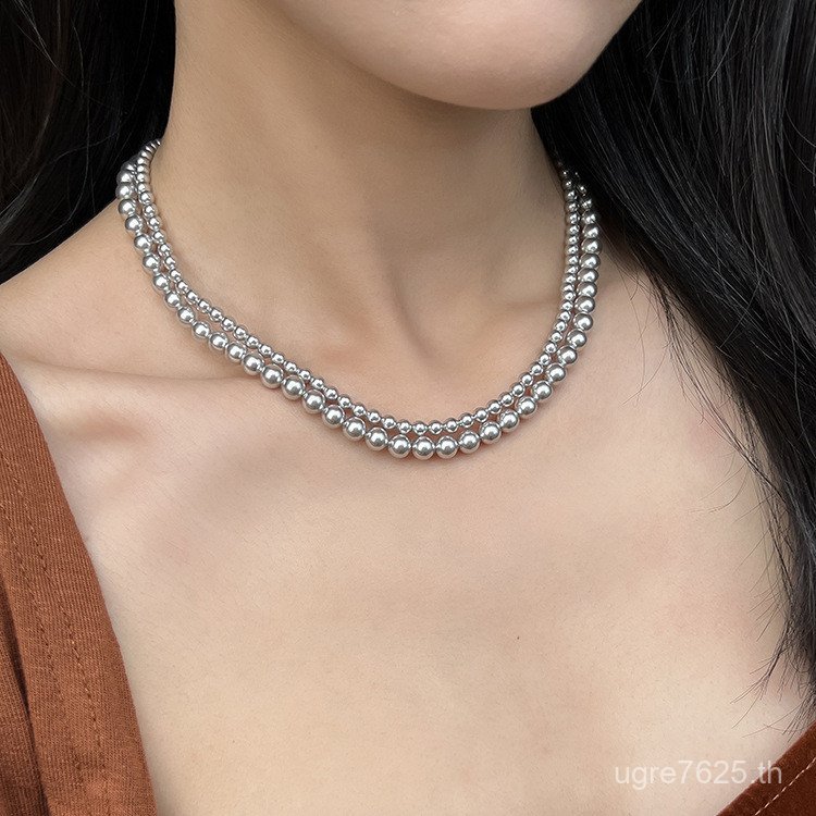 สร้อยคอมุก Clavicle Chain Double-Layer Niche Shell ลูกปัดหญิงหรูหรา s925 เงินเครื่องประดับฤดูใบไม้ร่