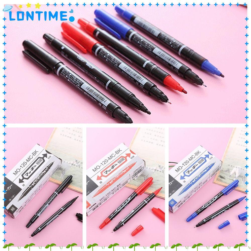 LONTIME 10 ชิ้น/กล่อง Double-Ended Marker,พลาสติก Fine Point Nib Marker ปากกา,Multi-functional Office School Supplies กันน้ํา Fast Dry Writing ปากกา