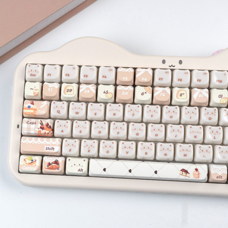 น่ารักเบเกอรี่แมว MOA Profile PBT Keycaps – 125 คีย์เซรามิครู้สึก Dye-Sublimated สําหรับ MX Switch คีย์บอร์ดแบบกลไก