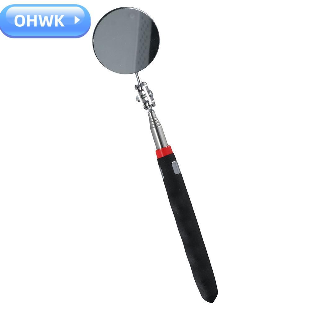 โอ้ กระจกกลม, สแตนเลสสีดํา Telescoping กระจกตรวจสอบ, Telescoping หัวหมุนขยาย 24-73 ซม. 360° กระจกตรวจสอบดูพิเศษ