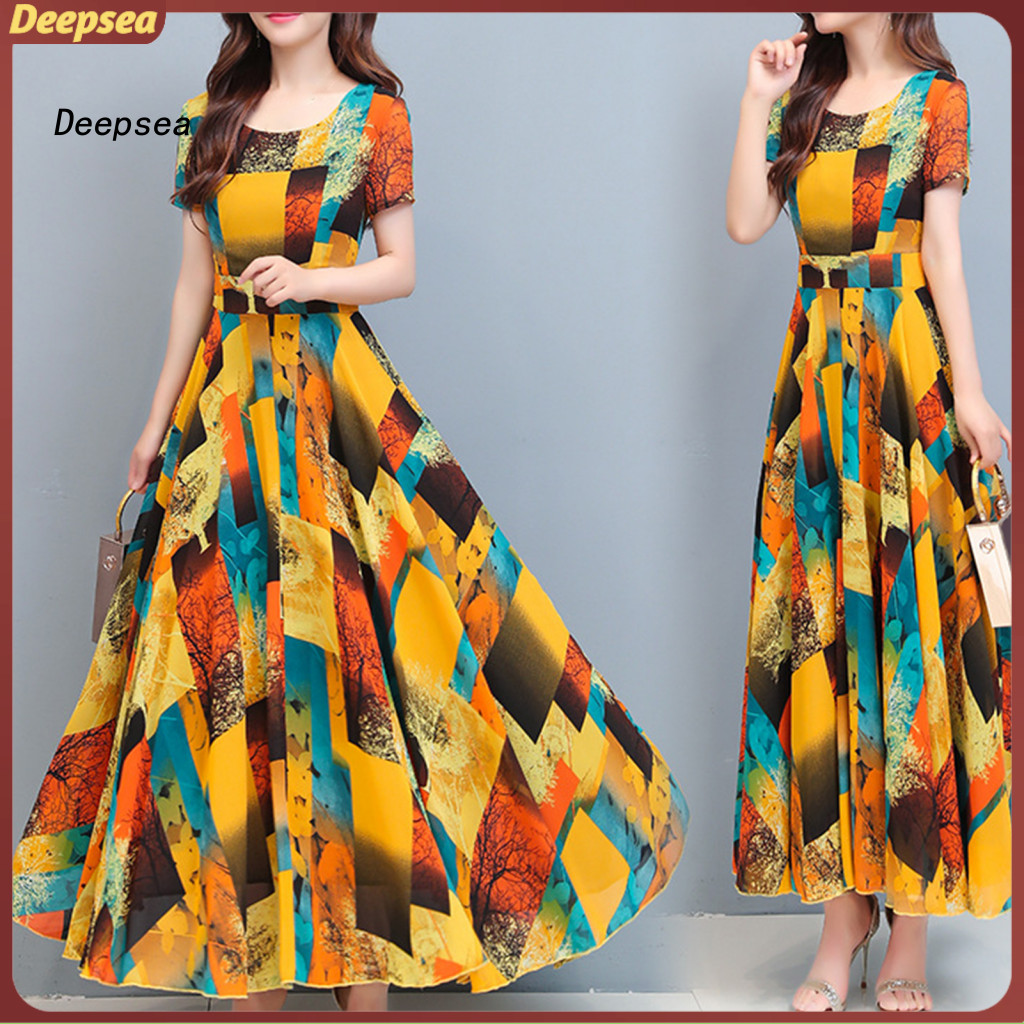 DPA ผู้หญิงแต่งตัวสุภาพสตรี O-คอ A-Line ชุดเดรสยาว