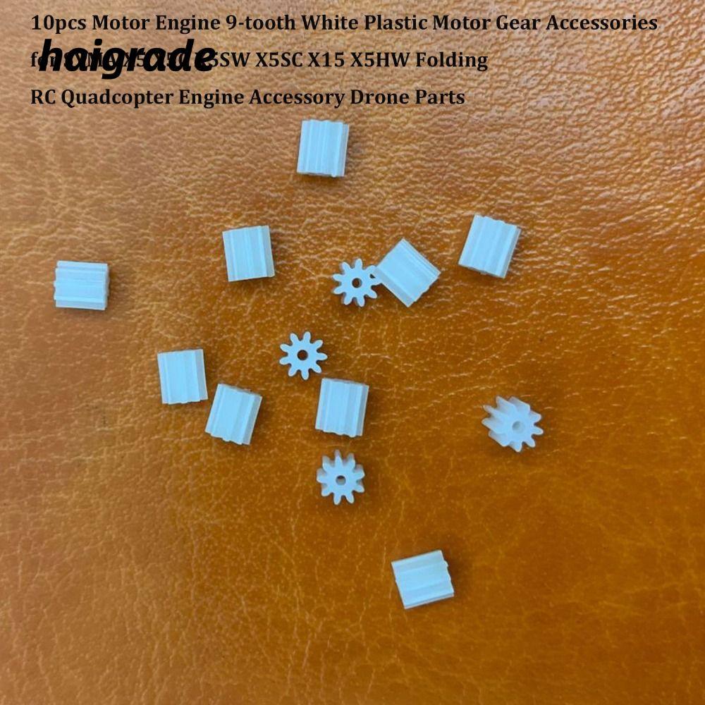 HAIGRADE 10 ชิ้นมอเตอร์เกียร์,พลาสติกสีขาวเครื่องยนต์เกียร์, 9 ฟันพับ Quadcopter Drone อะไหล่สําหรับ