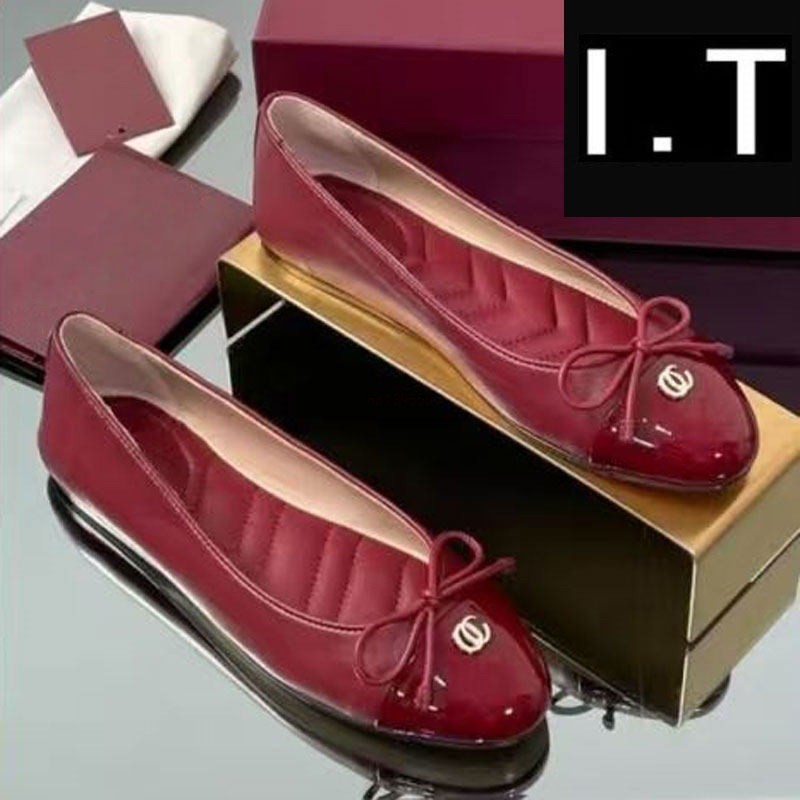 G Home Bowknot Little Red Shoes Flat Shallow Mouth Letter All-Match Wedding Shoes Ballet Scoop Shoes