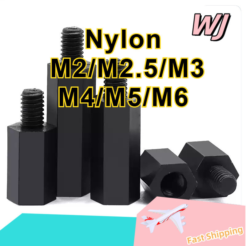 คอไนลอนหกเหลี่ยมหัวเดียว เสาไนล่อนรูตันด้านเดียว สีขาว/ดำ ฉนวนไฟฟ้า สำหรับยึดระยะ แผงวงจร เครื่องใช้