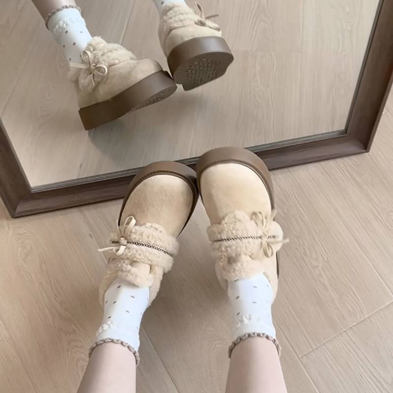 Fleece-Lined Platform Snow Cotton Boots Retro Warm Winter Fur Boken Cotton Shoes hQtM