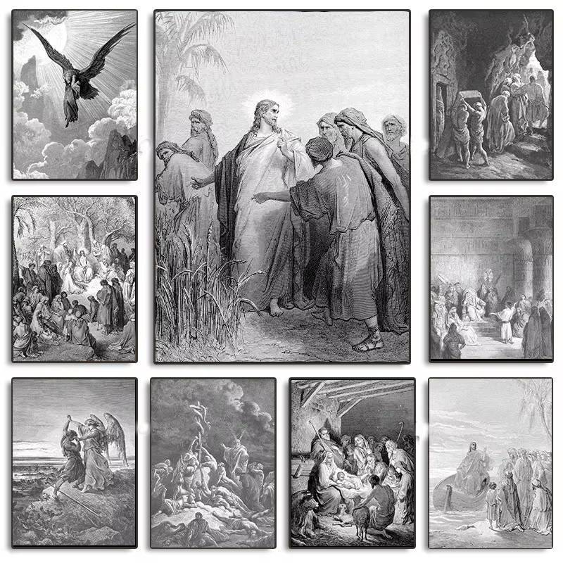 Gustave Dore Vintage Classic Artwork Jacob มวยปล้ํา Angel โปสเตอร์ผ้าใบภาพวาด Wall Art ภาพสําหรับห้อ