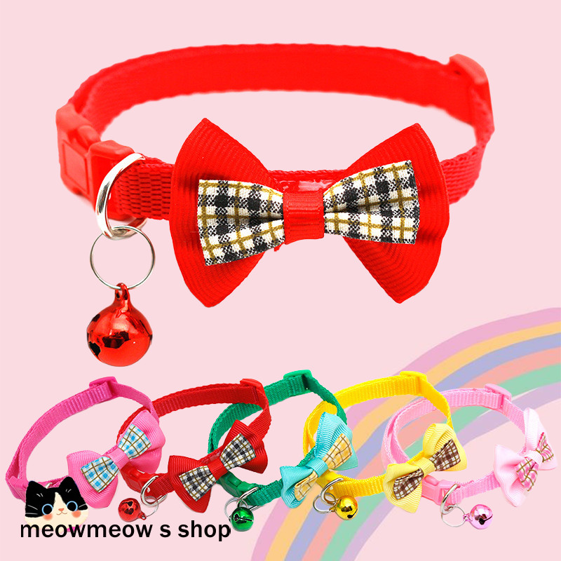 🎀 ปลอกคอแมวติดกระดิ่ง | ปลอกคอแมวโบว์น่ารัก | สำหรับลูกแมว & แมวโต ปรับขนาดได้ 🐱 มีหลายสี 🔔พร้อมส่งทันที