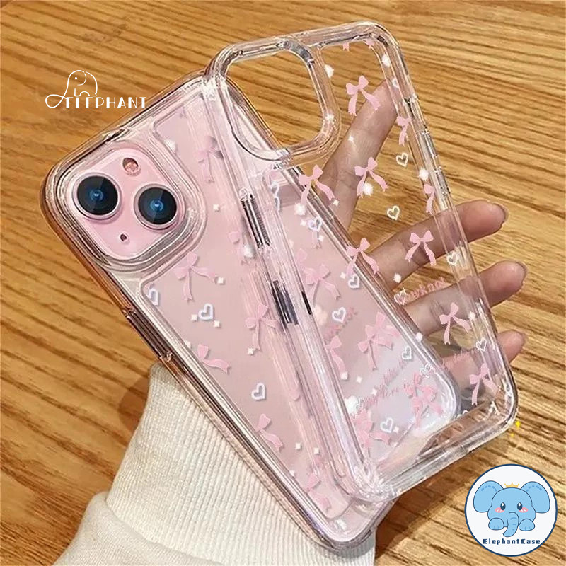 สำหรับIPhone 17 15 16 13 11 Air 12 14 Pro Max X XR XS 7 16 15 8 Plus SEแฟชั่นน่ารัก ชมพู โบว์ รักหัวใจ คู่รัก ปกอ่อนใส