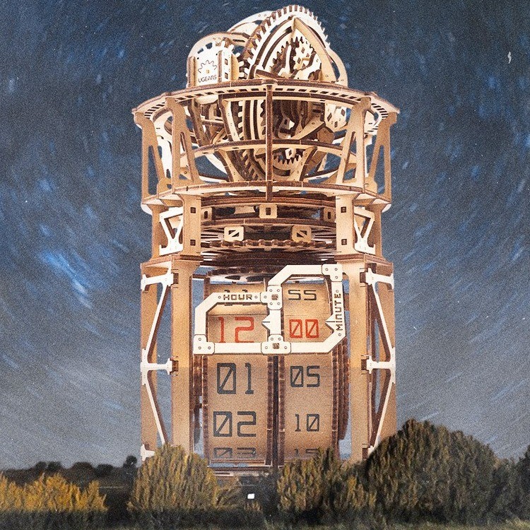 UGEARS UGEARS ไม้เกียร์ Tourbillon หมุนนาฬิกาตั้งโต๊ะเทคโนโลยีสีดํา Handmade ของขวัญตกแต่ง DQB251229