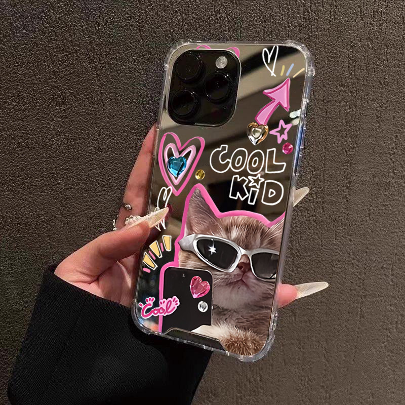 Cool แว่นตากันแดดกระจกแมวอะคริลิคนุ่มเคสโทรศัพท์สําหรับ iPhone 17 16 15 14 13 12 11 Pro Max 17 Air XS X XR 7 8 Plus ฝาครอบกันชน