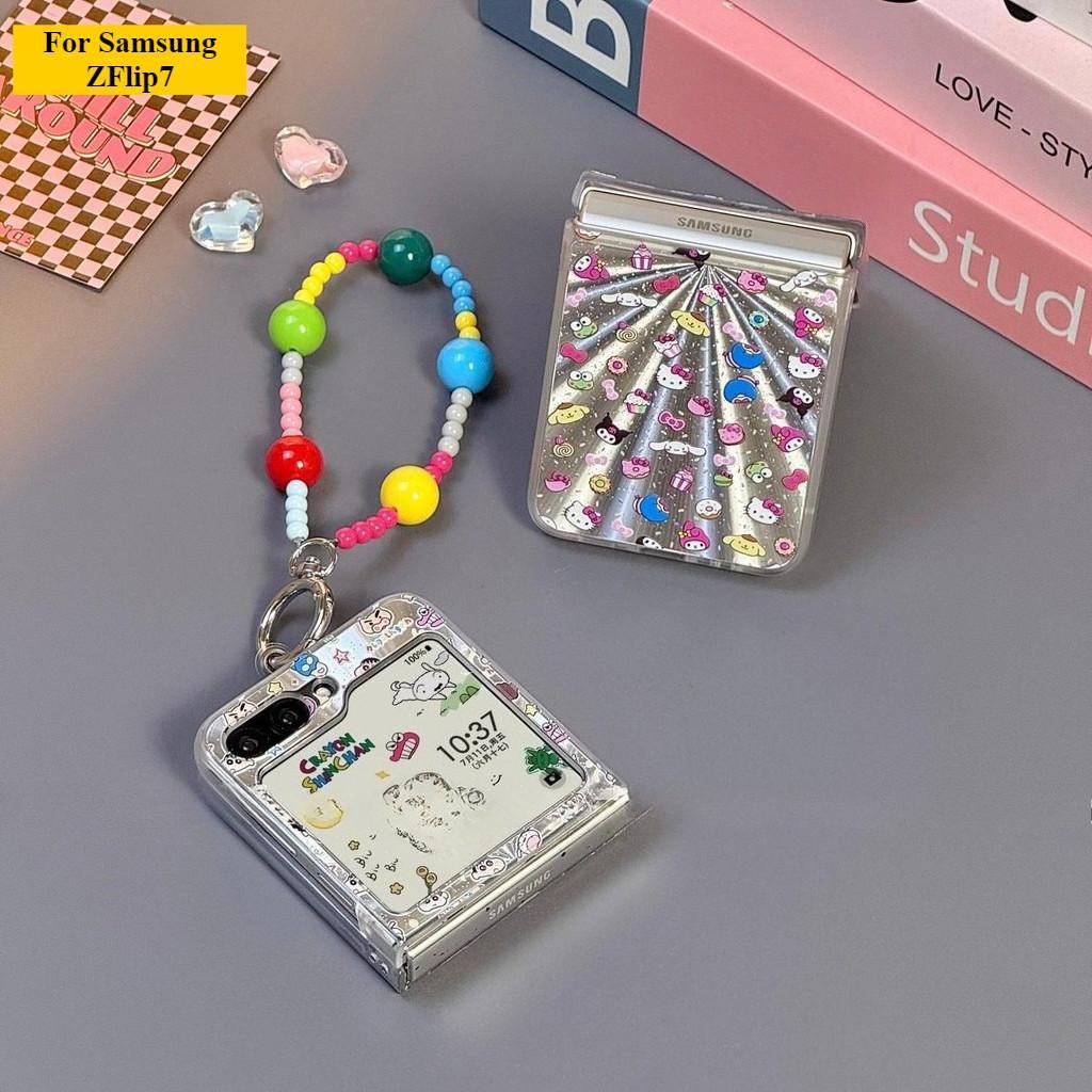 เหมาะสําหรับ Samsung Galaxy ZFlip7 ZFlip6 New Cartoon Silver Laser Cat สร้อยข้อมือเคสโทรศัพท์สําหรับ