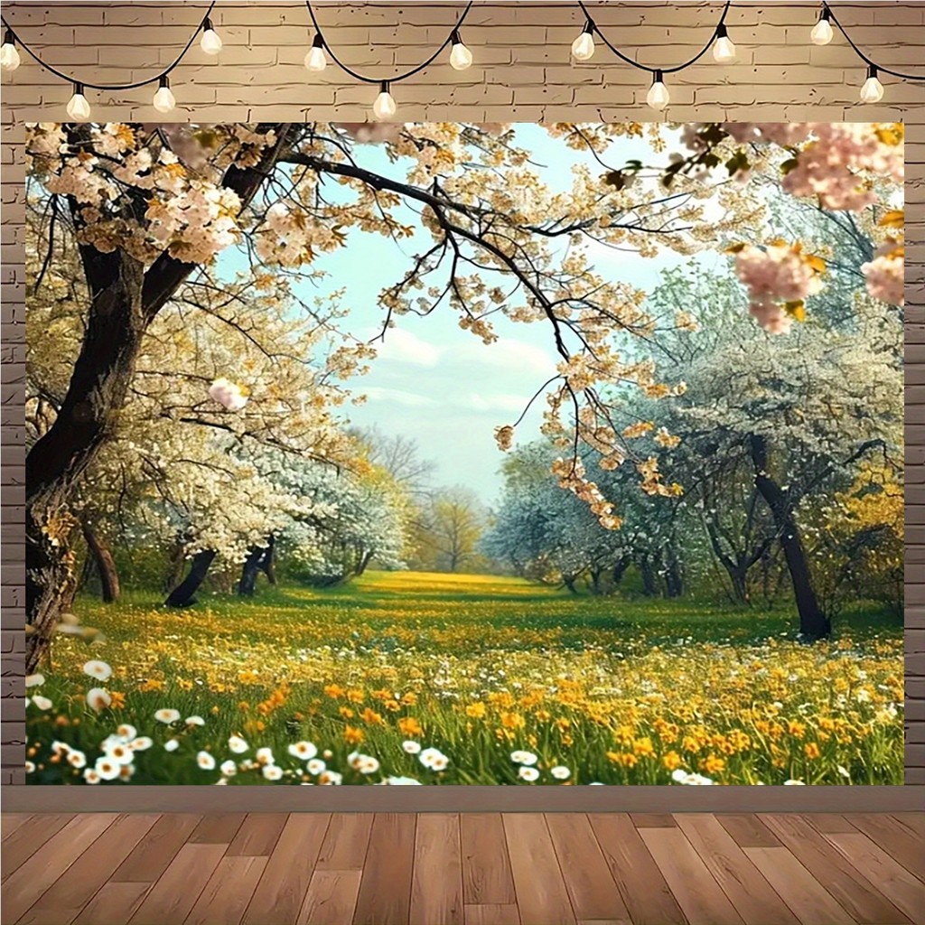 Tranquil ธรรมชาติ, Spring Garden Daisy และประเทศตะแกรงไม้พื้นหลังการถ่ายภาพ Tapestry-เส้นใยโพลีเอสเตอร์, เหมาะสําหรับงานปาร์ตี้, งานแต่งงานและการถ่ายภาพ