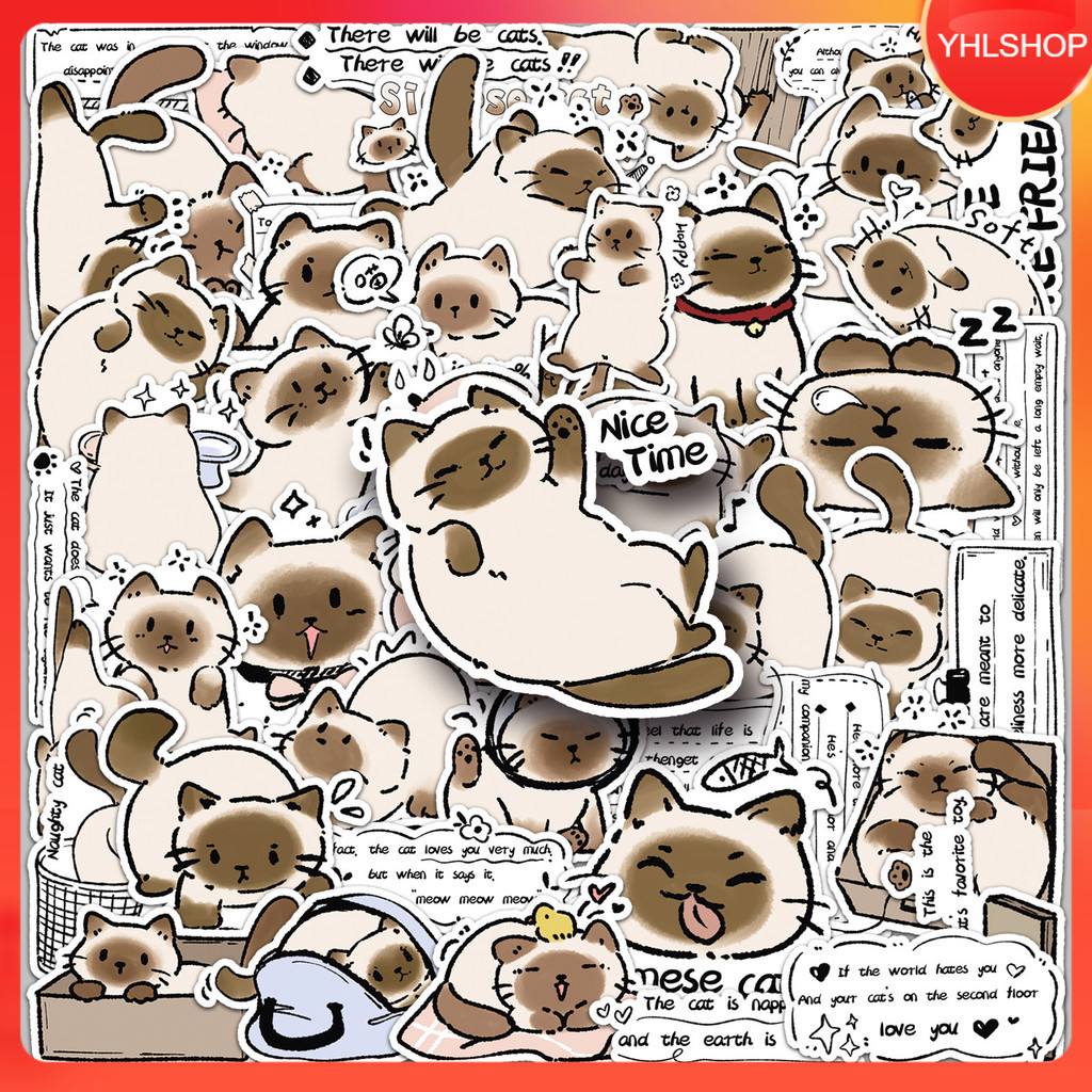 🚀พร้อมส่งจากไทย🚀 50แบบ สติกเกอร์ การ์ตูน แมวไทยสยาม วิเชียรมาศ Siamese cat daily Cartoon sticker