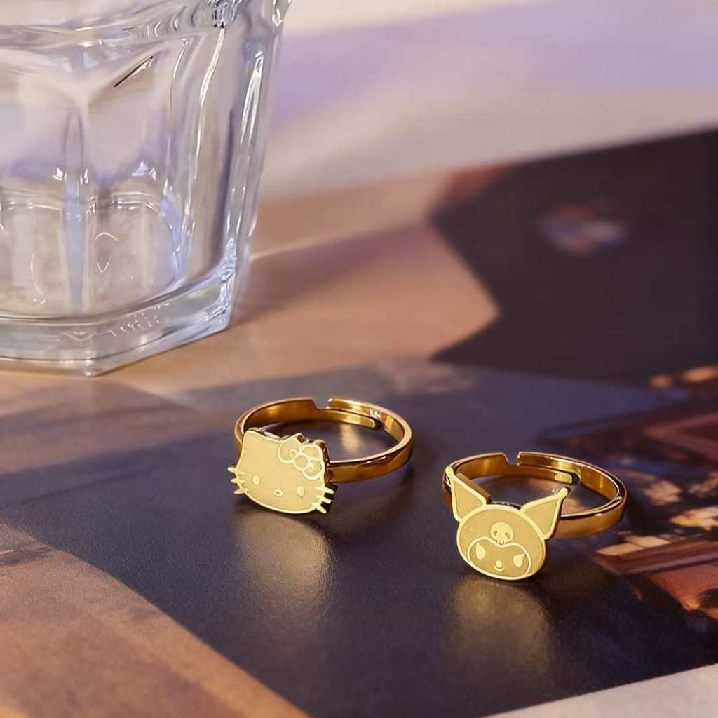 Kitty Kitty Kitty Cat Kuromi แหวนคู่ Niche Design น่ารักการ์ตูน Minimalist Live Ring