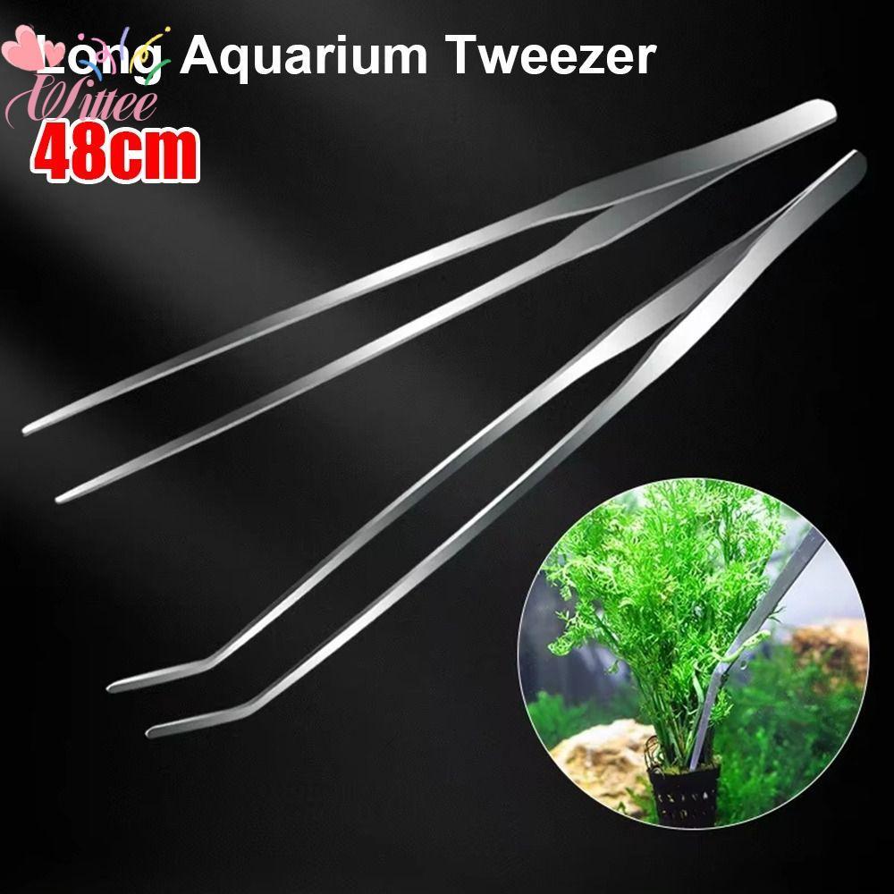 WITEE 1 ชิ้นหญ้าน้ําคลิป, สแตนเลสยาว Tong Aquarium Tweezer, ทนทาน 48 ซม.อุปกรณ์พิพิธภัณฑ์สัตว์น้ําสัตว์เลี้ยงกุ้ง Reef Coral