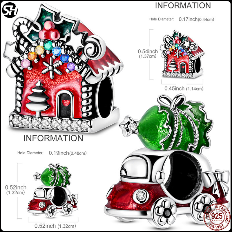charm ต้นคริสต์มาสเงิน 925 เหมาะสำหรับสร้อยข้อมือและสร้อยคอมัลติ strand