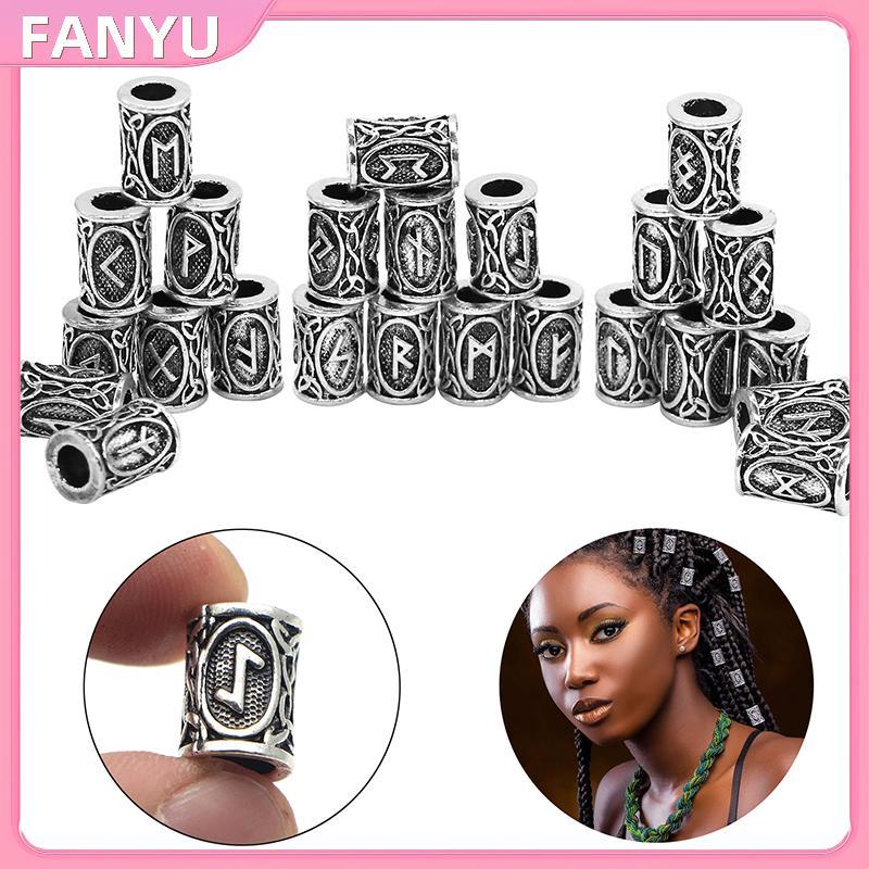 FANYU ชุดลูกปัด Viking Runes 24 pcs สำหรับผมบราิดและเครื่องประดับทำเอง