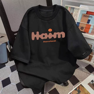 (จัดส่งตลอด 24 ชั่วโมง)Woo Right ปอนด์ผ้าฝ้ายสีขาวแขนสั้นเสื้อยืดผู้ชาย 2026 ฤดูร้อนใหม่สไตล์อเมริกันสูงถนนหลวม