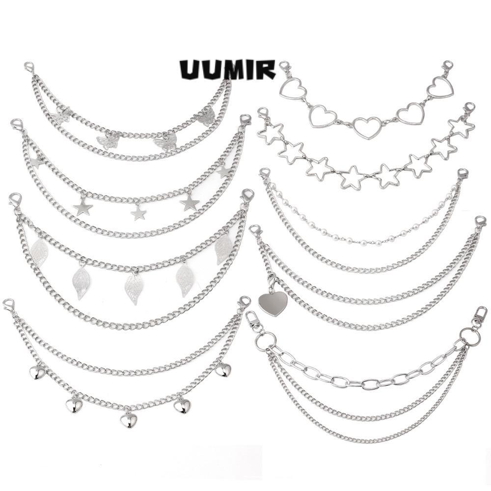 UUMIR กระเป๋าโซ่หลายชั้น, อุปกรณ์เสริมโซ่เงินหลายชั้น, กระเป๋าสะพายสายโซ่โลหะแฟชั่น