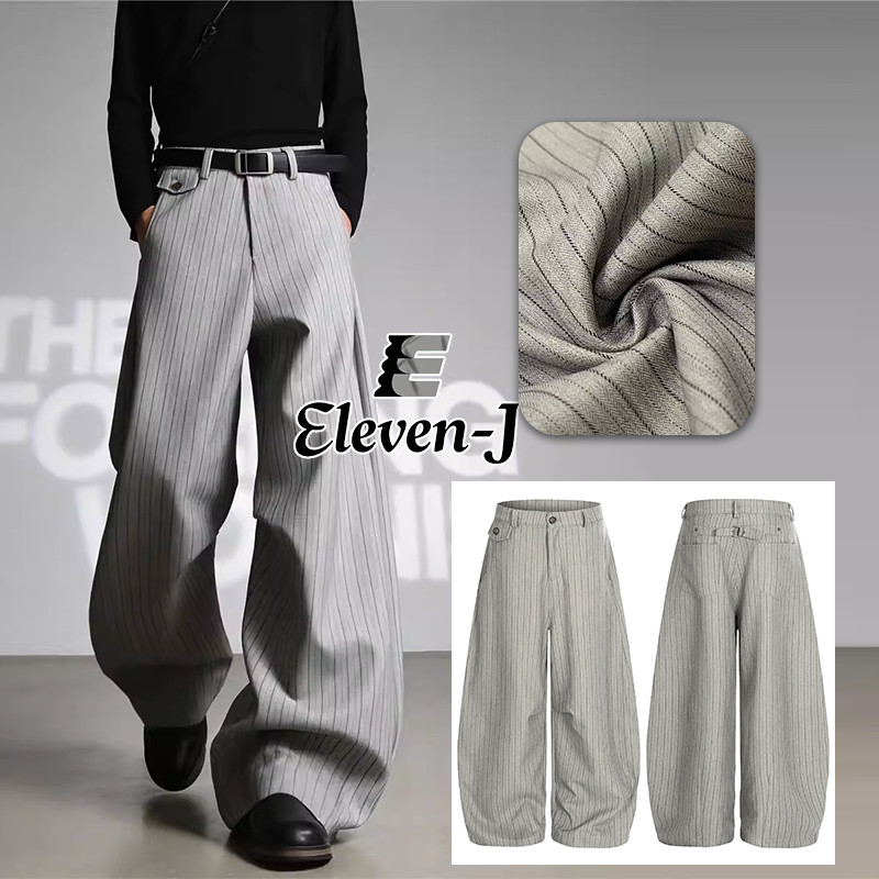 ELEVEN-J2026✨กางเกงขายาวลายทาง ทรงโค้งผ้าเย็น ใส่สบายไม่ร้อน สไตล์เกาหลี ผู้ชายผู้หญิง