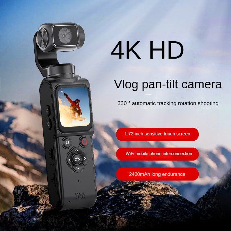 กล้องกิมบอลกระเป๋า Vlog 4K พร้อมการติดตามใบหน้า, ซูม 18x, WiFi, แบตเตอรี่ 2400mAh–ตัวกันโคลงมือถือสําหรับ YouTube, TikTok