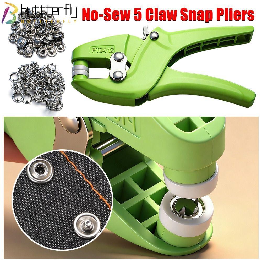 BUTTTERFLY 5 Claw Snap คีม,ที่มองไม่เห็นหนาไนลอน Snap Fastener คีม,โลหะแข็งแรง Snap Hole Punch พิเศษ