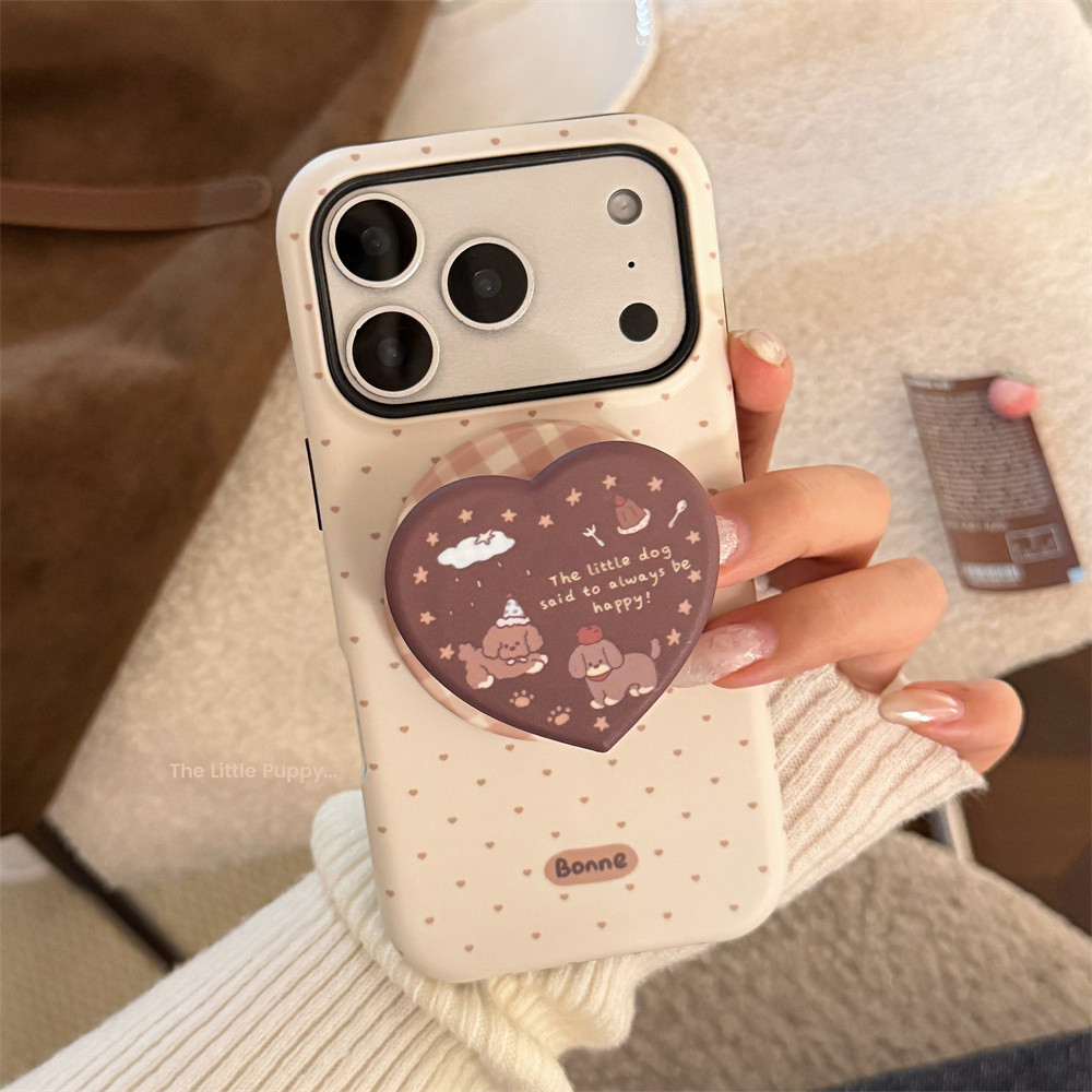 Insนมแอปริคอทสีน้ําตาลสุนัขรักแม่เหล็กยึดฟิล์มเคสโทรศัพท์สําหรับiPhone 16/17 Promaxน่ารักสาวหัวใจIphone 13/14/15 การ์ตูนสร้างสรรค์11/12 Pro Maxปกที่เรียบง่าย