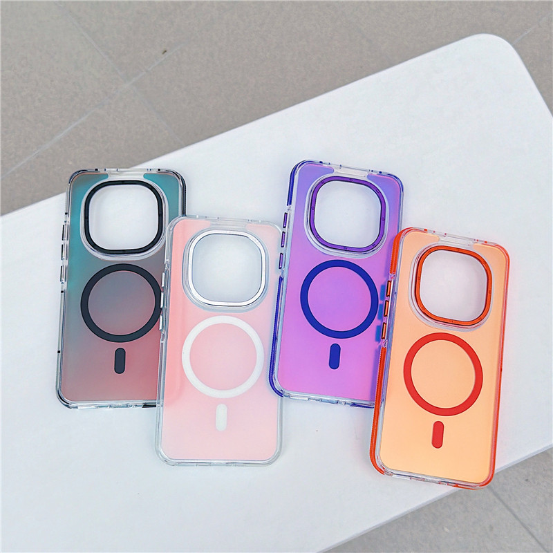 Gradient โปร่งใสแม่เหล็กสําหรับ Redmi note 15 14 13 Pro + 4G/5G 13R 14R 14C 13C A3 A4 Turbo 4 5GMetal ปุ่มอิสระฝาครอบป้องกันด้านข้าง Anti slip strip Anti drop shell