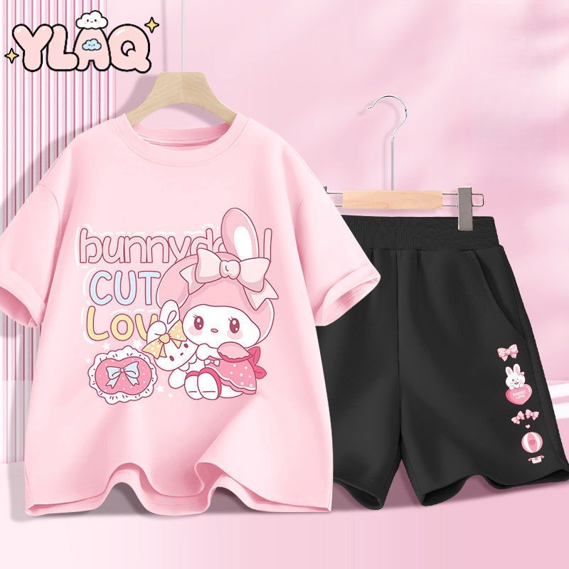 ผู้หญิงฤดูร้อนใหม่ชุดสีม่วงแขนสั้นชุดแขนสั้นและกางเกงสั้นกีฬาบาง 2PCS สำหรับเด็กใหญ่, ชุดกีฬาที่สไตล์