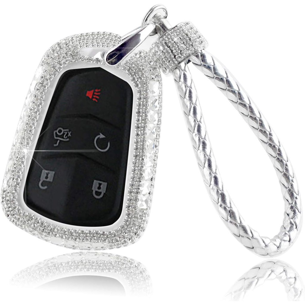 PGONE กุญแจรถ Fob ฝาครอบโซ่ Lady แหวน Bling Rhinestones เพชรคริสตัลสําหรับ Cadillac ATS L XT5 CT6 XT
