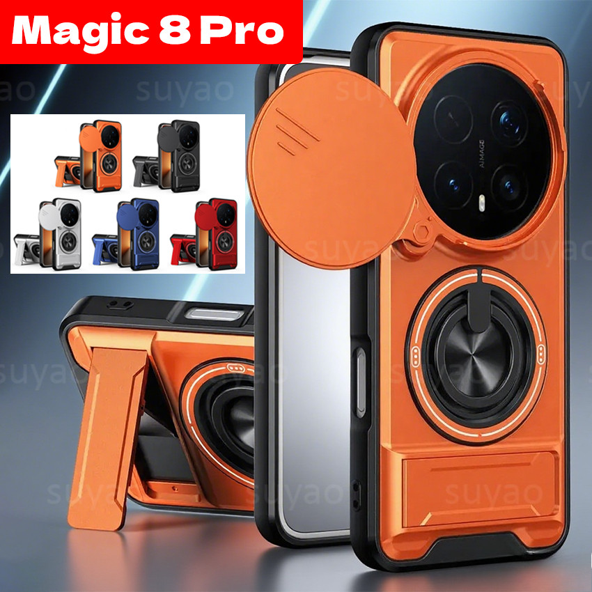 สําหรับ Honor Magic 8 Pro 8Pro 7 6 2026 เคสโทรศัพท์กล้องเลนส์เลื่อนผู้ถือหน้าต่างปลอก Magic8Pro Magic7Pro Magic6Pro แหวนแม่เหล็กวงเล็บคู่กันกระแทกปกหลัง