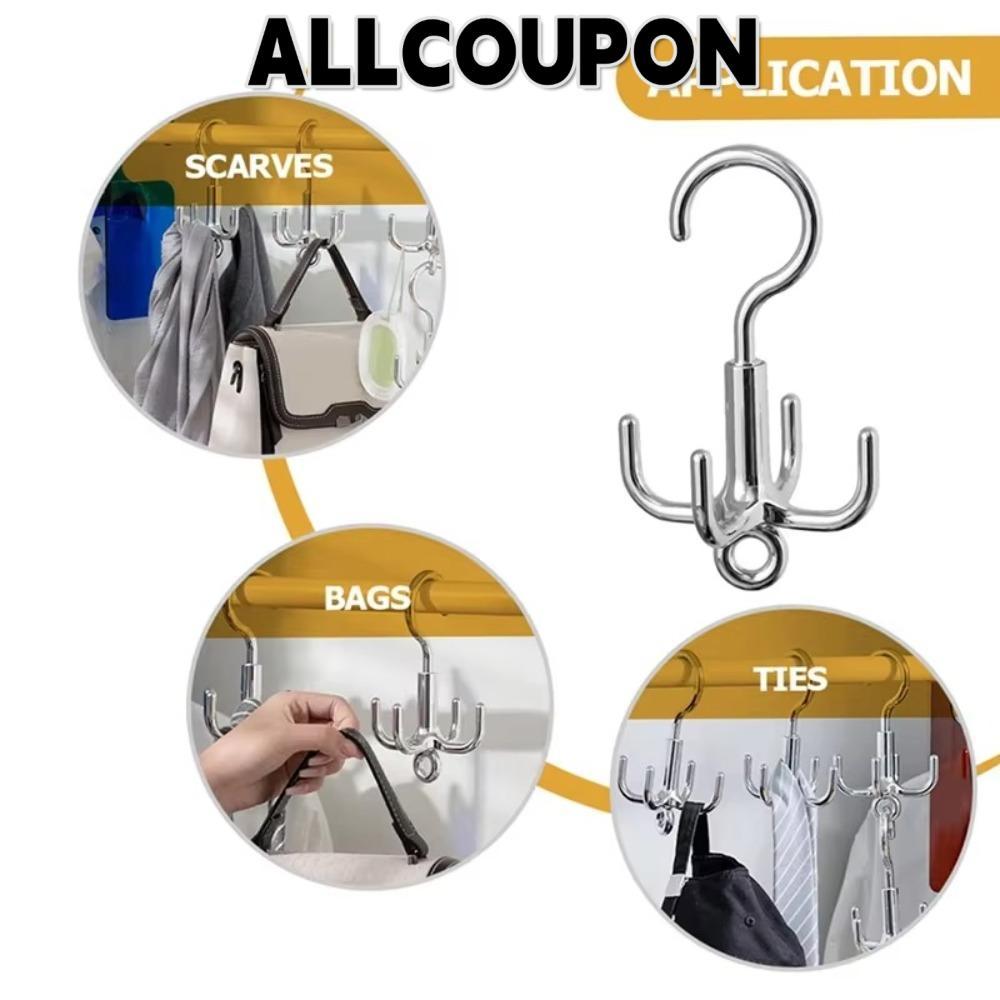 ALLCOUPON ทุกอย่าง ตะขอแขวนเสื้อผ้าแบบหมุนได้, ตะขอแขวนเสื้อผ้า 4 จุดแบบมัลติฟังก์ชั่นประหยัดพื้นที่, ไม้แขวนเสื้อแบบหมุนได้ฟรีหมัด