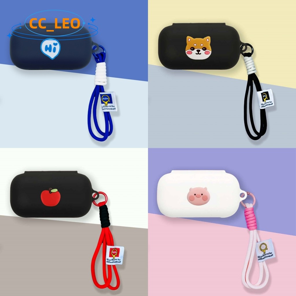 for Anker Soundcore AeroFit 2 Pro Case Cartoon Shiba Inu Cute Piglet Lanyard Silicone Soft Case Suit