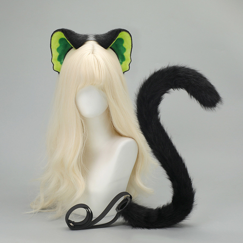 Ark Officer Little Black Cat Ears Tail Set Little Black Cat Ears Animal Ears Headband Comic Show Lit