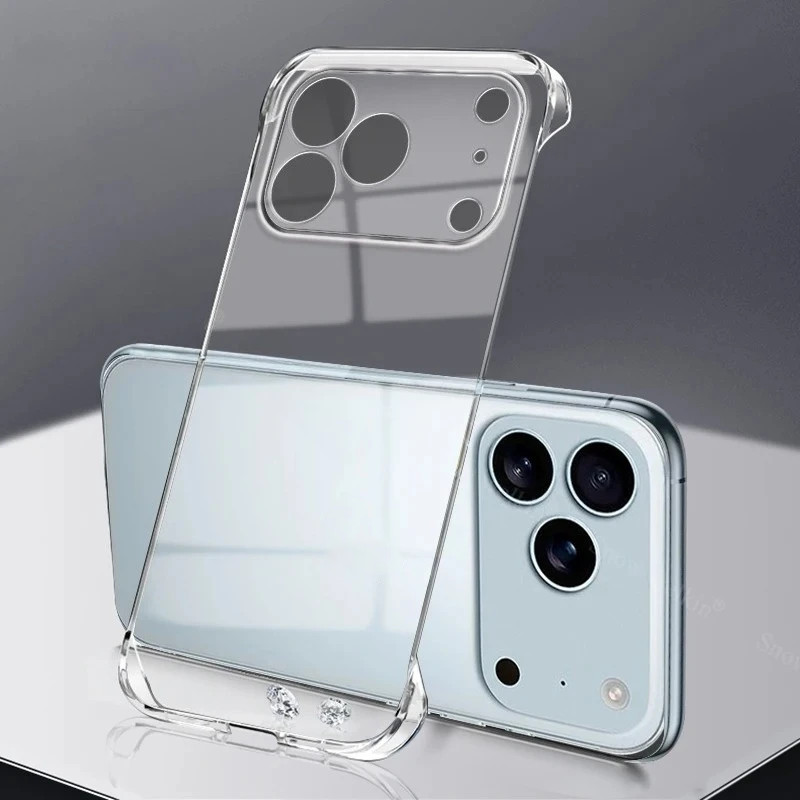 เคสพีซีแบบแข็งไร้กรอบโปร่งใสสําหรับ iPhone 11 12 13 14 15 16 17 Pro Max Plus Air ฝาครอบกันกระแทกบางเฉียบ