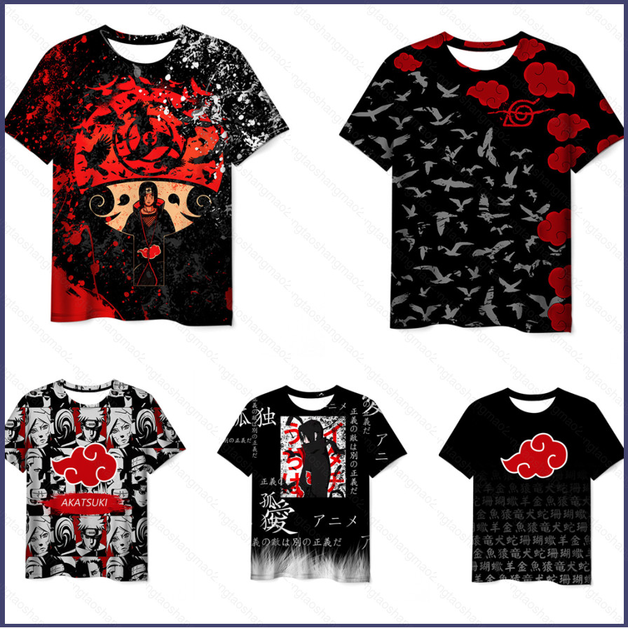 YT2 Naruto Anime Akatsuki Tshirt แขนสั้น Unisex คอสเพลย์ Tee แฟชั่น Uchiha Itachi Casual 3D เสื้อ Pl