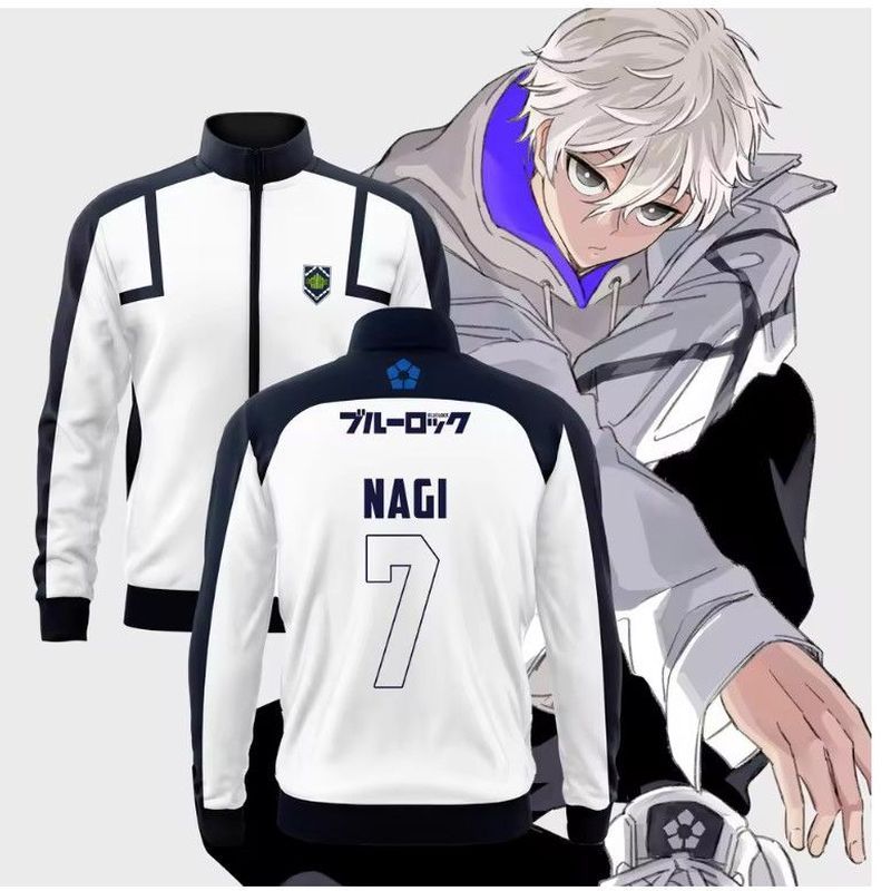 บลูล็อค เสื้อแจ็คเก็ตซิปรุ่นใหม่ สีน้ำเงินสำหรับผู้ชาย และเสื้อยืดแขนยาวทรงหลวม