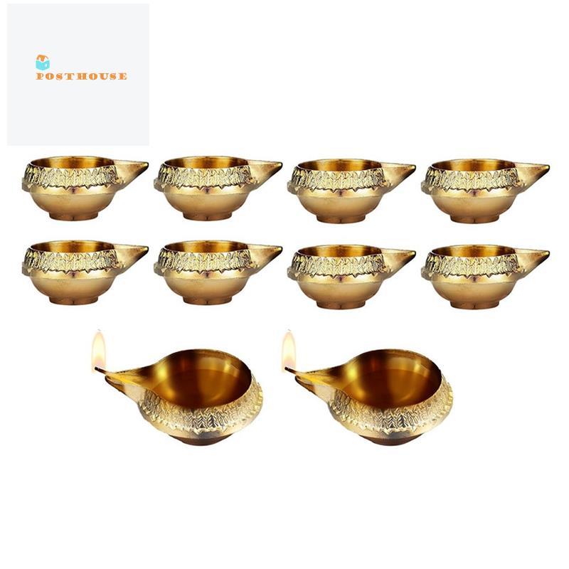[posthouse] โคมไฟน้ํามันโลหะโลหะผสมสําหรับตกแต่ง Diwali 10 ชิ้น Kuber Diya สําหรับ Diwali Diya Vilak
